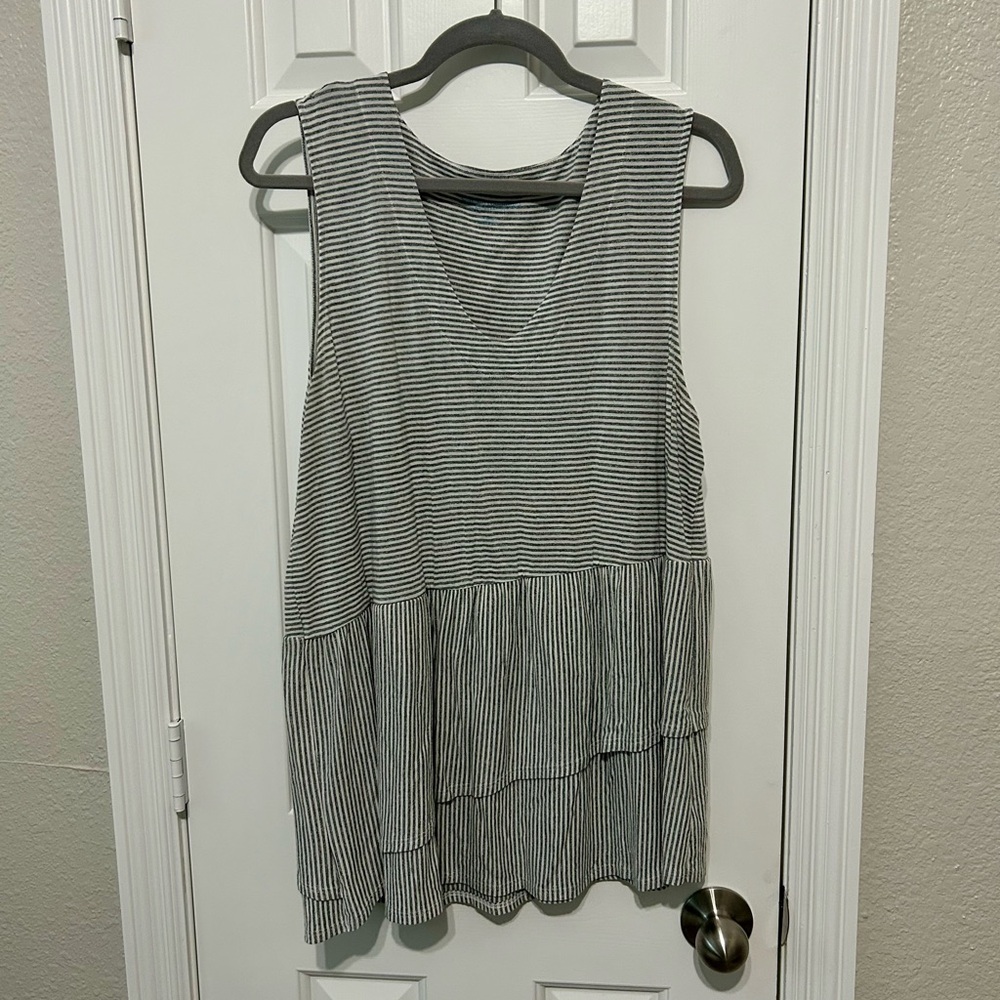 Soft Surroundings Grey and White Striped Tank Top